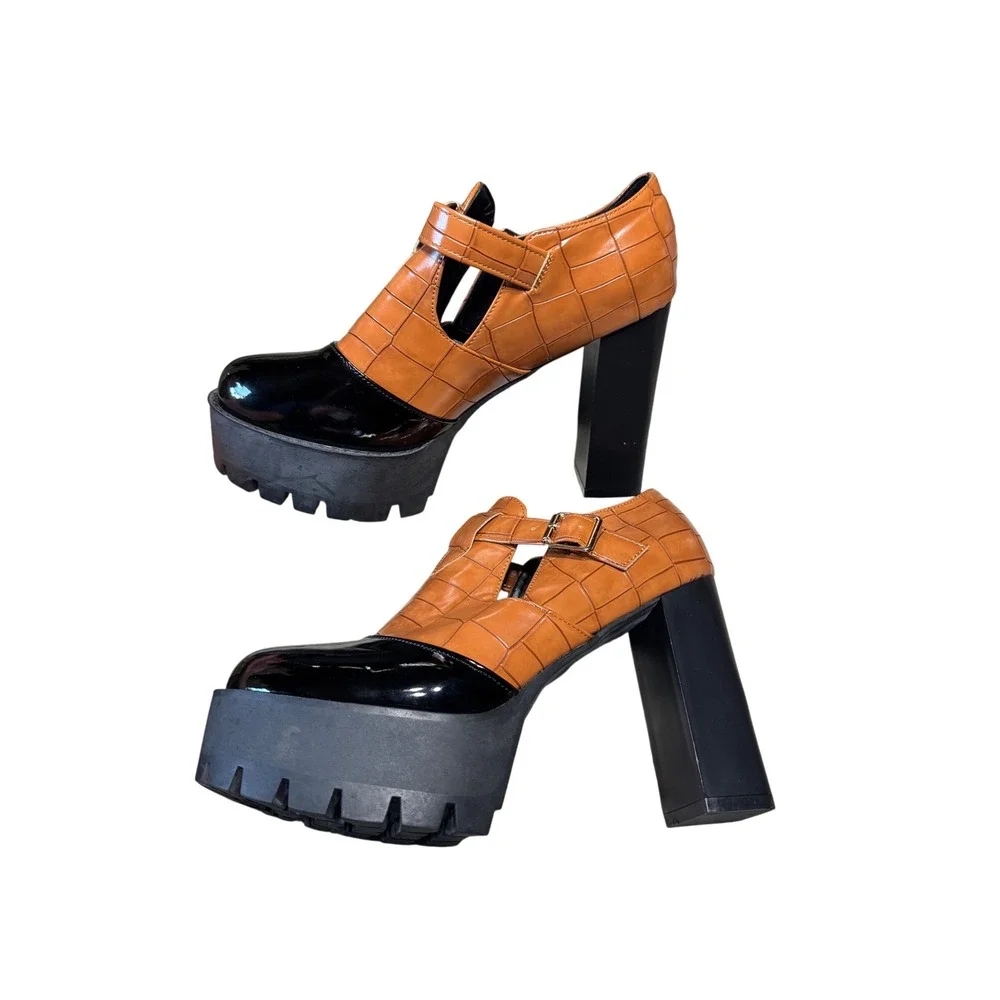 Y2K Chunky Platform Mary Jane Heels Womens EU 41 US 10 Croc Lug Sole Goth Grunge